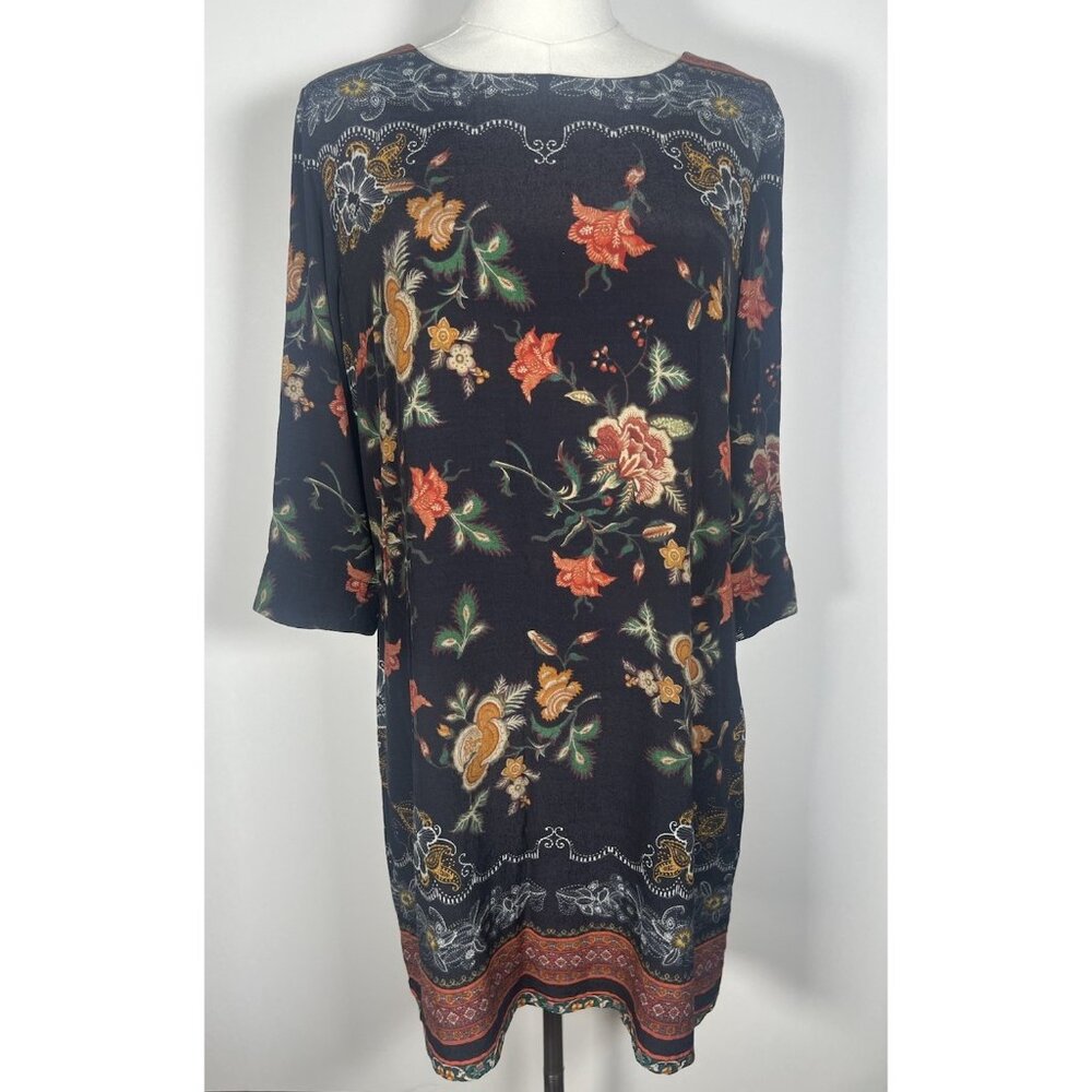 Desigual Vintage Y2k Black Floral Whimsigoth Mini Shift Dress 42(10) Paisley